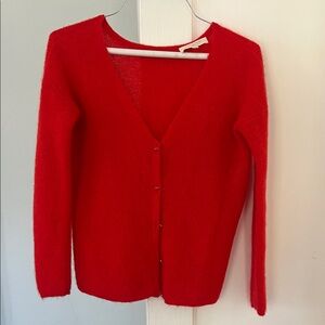 Sezane Bright Red V-Neck Button Cardigan